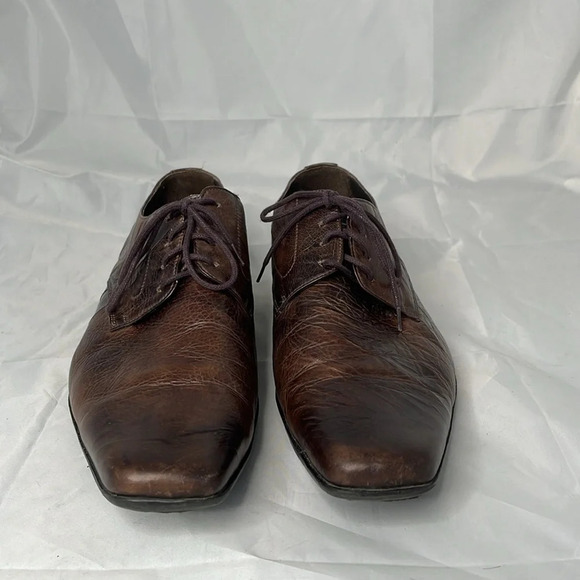 LUKETTI Mens Squared Pointed Toe Grain Leather Oxford Shoes Lace Up Brown 44 - Picture 3 of 14